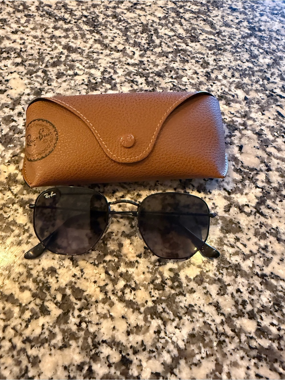 Ray-Ban Black Hexagonal Sunglasses with Brown Case